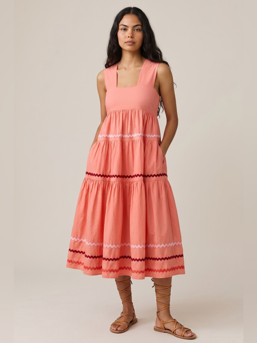 Anthropologie The Helena Square-Neck Tiered & Ribboned Midi Dress - Picture 4 of 17